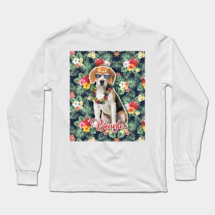 Beagle Summer Funky Hawaiian, Hawaii Style, Dog Personalized Hawaiian Long Sleeve T-Shirt